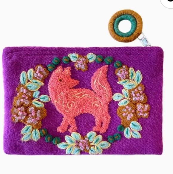 Jenny Krauss Woodland Fox Embroidered Wool Pouch New - Picture 1 of 9